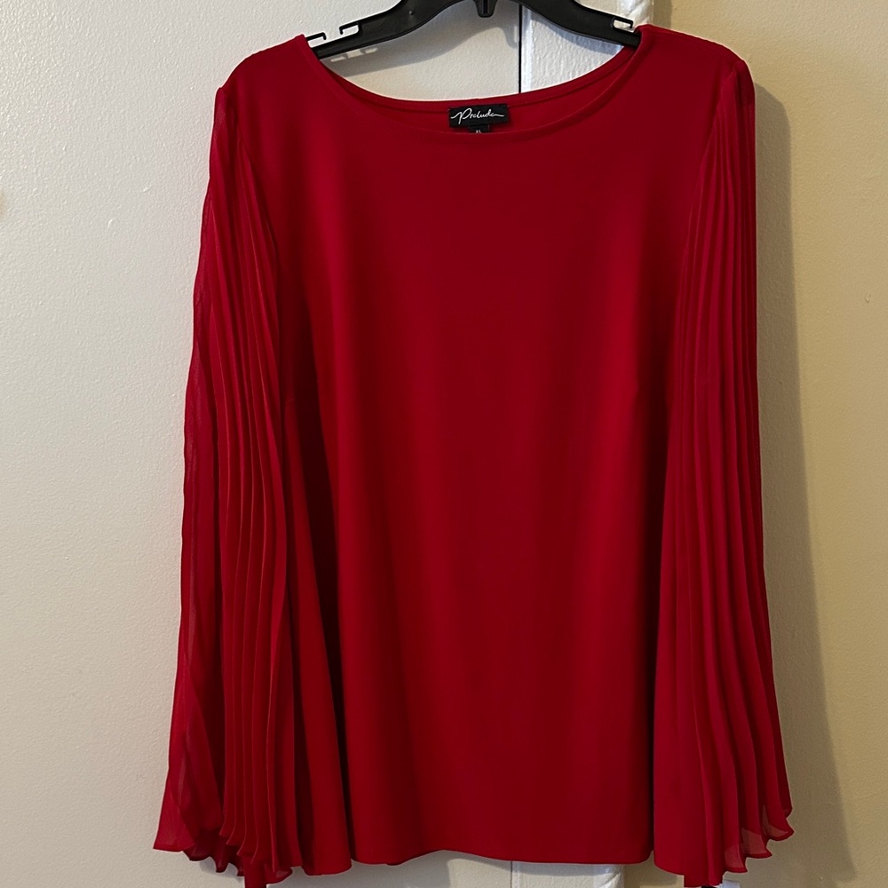 Prelude Vibrant Red Blouse with Pleated Sleeves Size XL